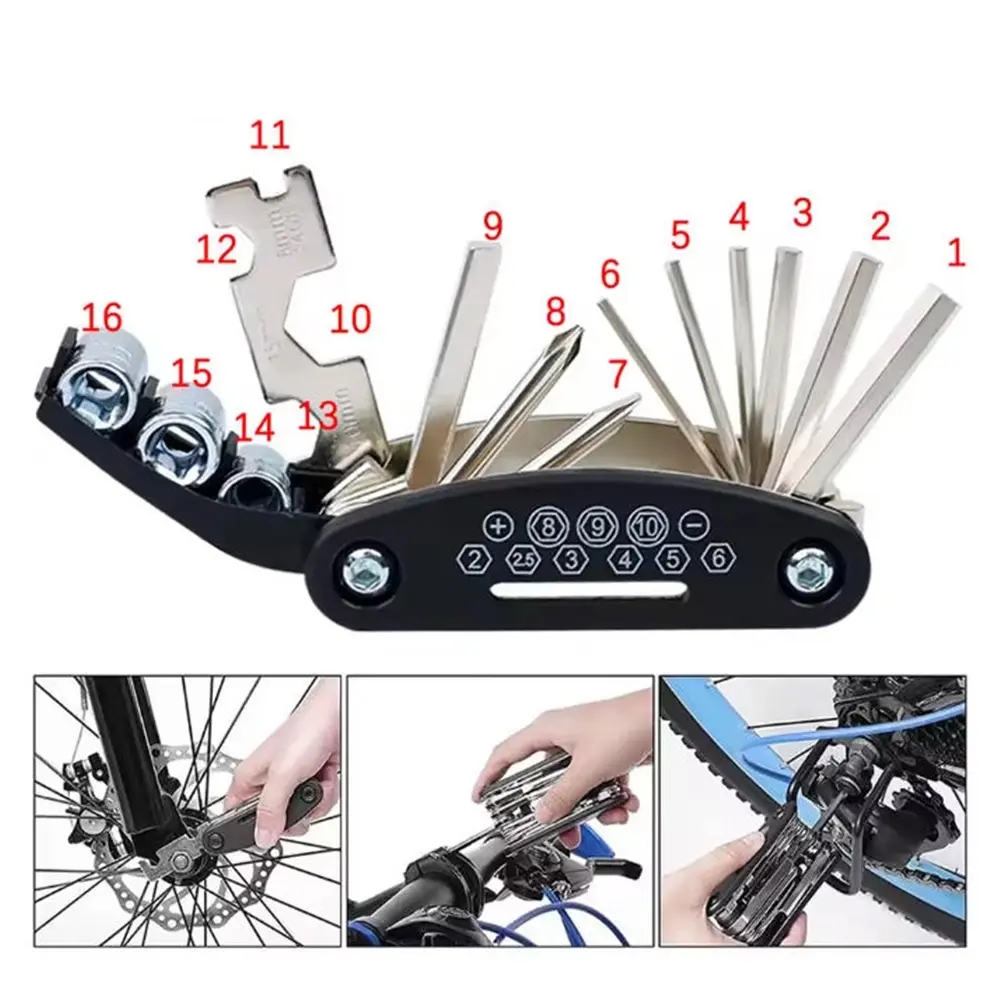 16-In-1 Portable Multi-Function Tool Kit, Bicycle Repair Set, Screwdriver Wrench Kit, Outdoor Bike Tools, Compact and Versatile, Multifunctional, Cycling