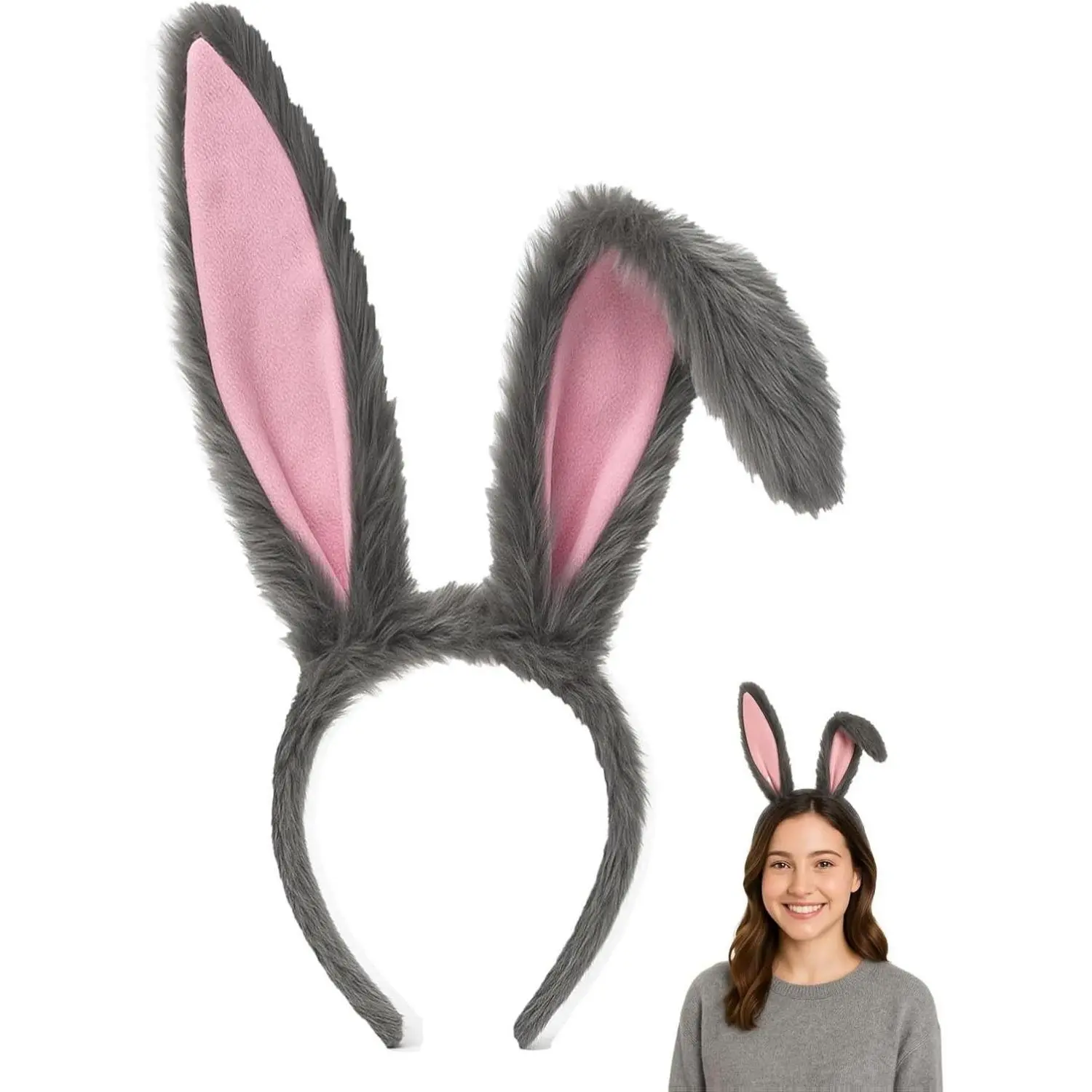 Bunny Ears Headband – Flexible Rabbit Ears with Wire for Halloween Dress Up, Cosplay, Easter, Costume Parties, Kids & Adults