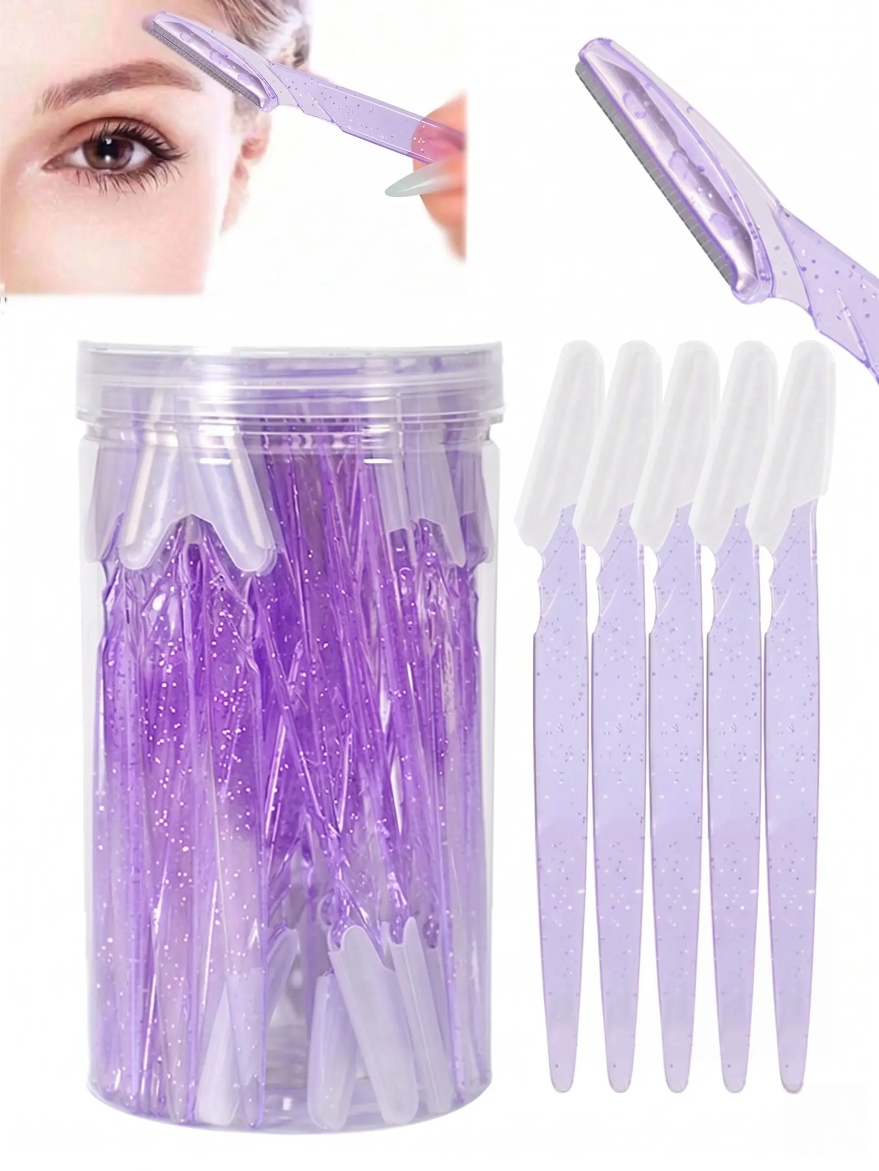 30 Pcs Purple Eyebrow Razor & Dermaplaning Tool for Women, Facial Hair Remover with Protective Cover, Safe for Beginners