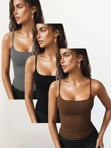 Women's Three-Piece Spaghetti Strap Sleeveless Tank Tops, Shoulder-Exposed Slimming Halter Top, Basic Layering Piece, Stylish & Comfortable, Style, Womenswear