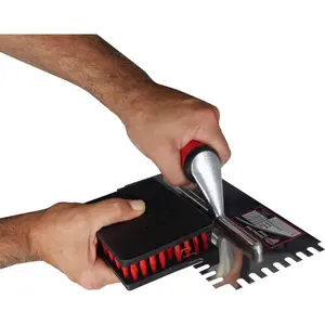 RTC Tile Trowel Brush with Scraper Edge Set of 2 for Safe Quick Trowel Cleaning Dual Purpose Functionality Stiff Nylon Bristles Efficient Mortar Removal Home Tool