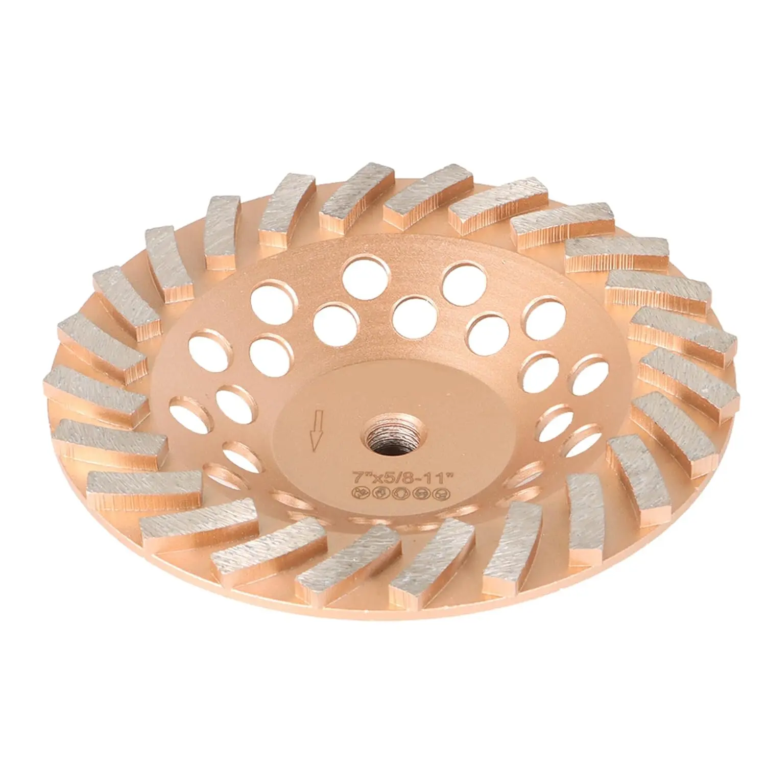 7" Diameter Concrete Grinding Wheel with Steel Body, 24 Turbo Segments, 5/8-Inch-11 Arbor, Suitable for Concrete, Masonry Users, and Stone Surfaces, Inches