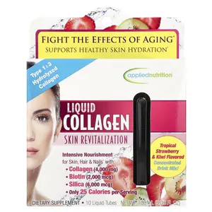 Applied Nutrition Liquid Collagen, Skin Revitalization, Tropical Strawberry & Kiwi, 10 Liquid-Tubes, 3.35 fl oz (100 ml)