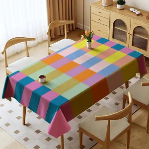 EastJia Made in USA 2D Colorful Geometric Plaid Polyester Tablecloth, Stylish home and outdoor decor, fit for daily household, camping and wall background decoration