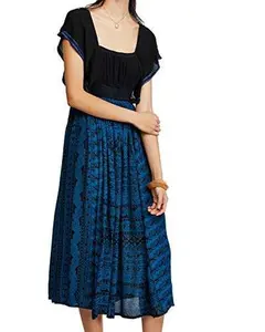 Free People Womens in Search of Paradise Printed A-Line Midi Dress Blue XS