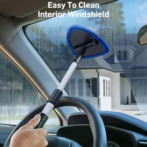 Car Windshield Cleaning Tool Set, Includes 4 Reusable Microfiber Pads & Extendable Handle, Automatic Glass Wiper Kit for Easy Cleaning, Car Cleaning Supplies