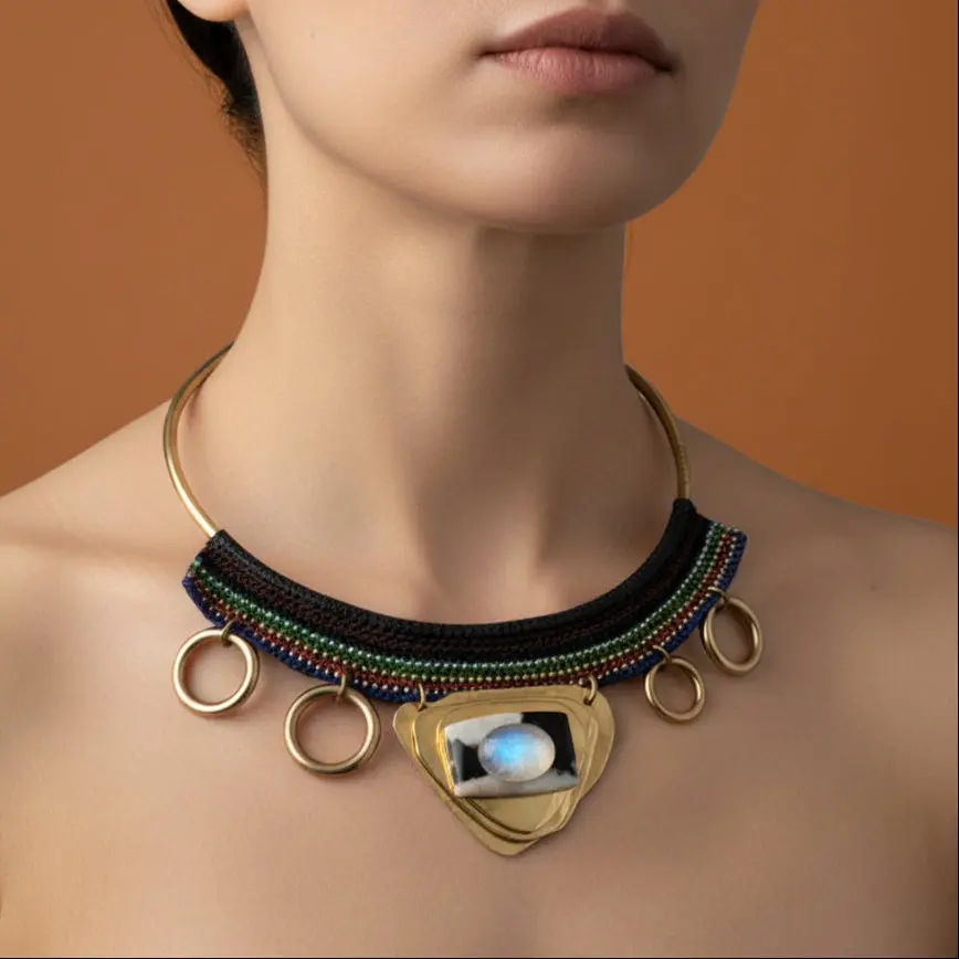 A Lunar Vision in Brass & Crochet Necklace