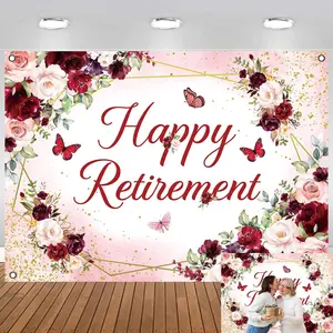 Happy Retirement Backdrop for Women Red Rose Flowers Happy Retirement Party Banner Rose Pink Floral Gold Dots Retirement Backgrand