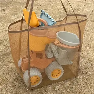 Large Capacity Mesh Beach Bag, Durable Polyester, Solid Color with Strong Handle, Ideal for Travel, Beach, Vacation, Camping, Mesh Tote, Net Bag