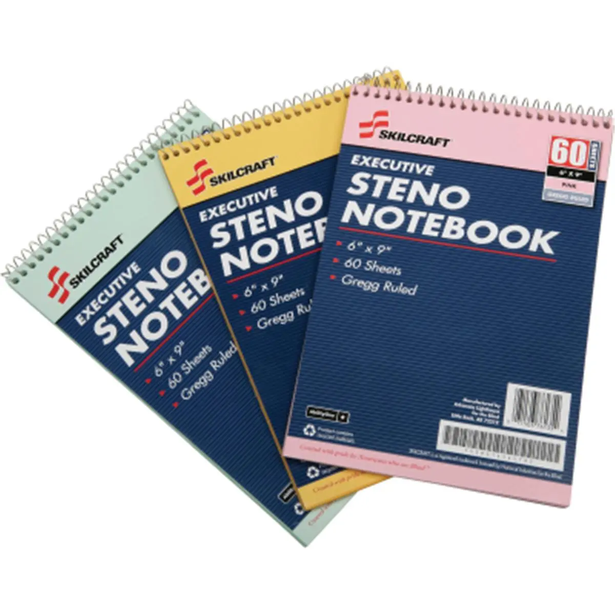AbilityOne Gregg Ruled Steno Notebook - Lined Journal Notebook, 6x9 in, 60 Sheets, Acid-Free Archival Paper, Chlorine-Free, Color-Organizable, Gold/Green/Pink Stationery Office Supplies for Meetings & Note-Taking
