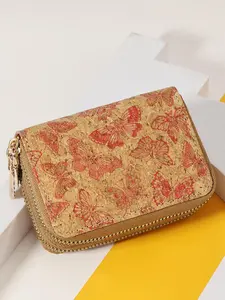 Women's Fashionable Cork Butterfly Pattern Short Wallet, Casual Versatile Zipper Coin Purse, Multi-functional Women's Wallet for Daily Use