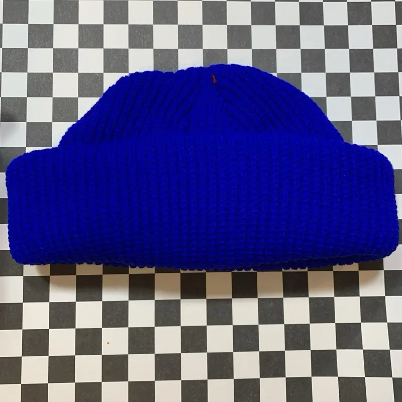 Bright Blue Fisherman Beanie - Short Fitting Street Style Beanie for Men, Designed to Cover Crown Above Ears, Knitted Hat