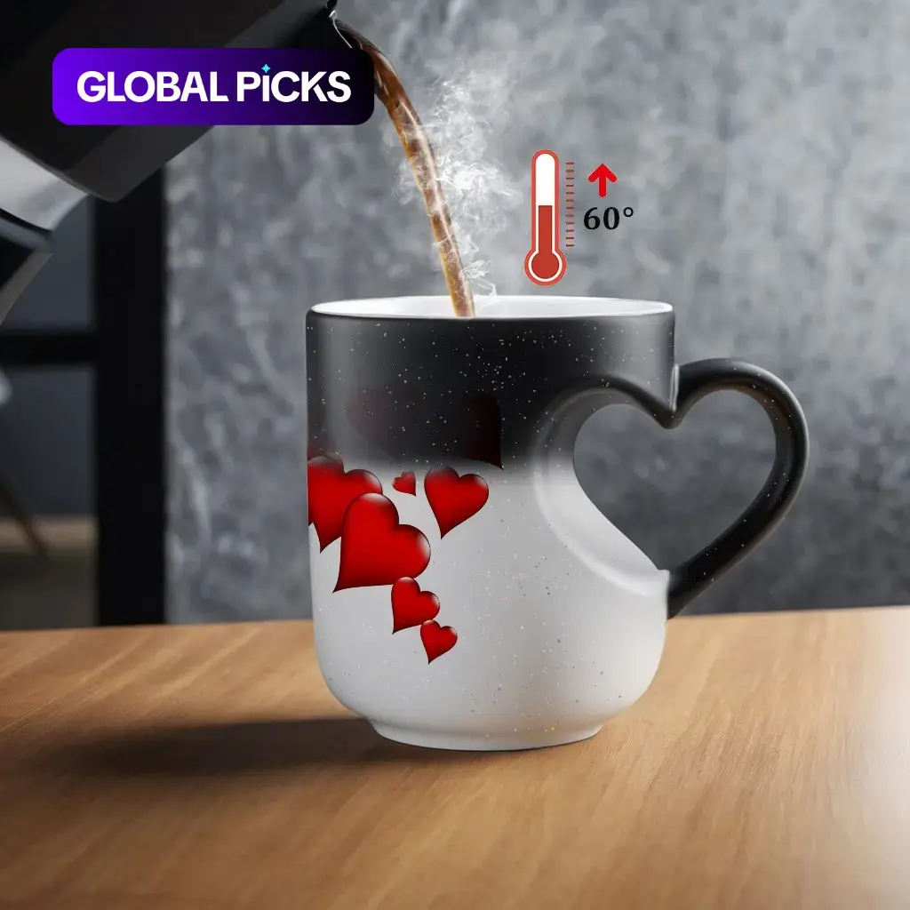 1pc Magical Color-Changing Coffee Mug with Heart-Shaped Handle, 11oz Unique Heart Design, Red Heart Pattern, Heated Gradient Mug, Coffee Cups, Perfect for Mother's Day, Birthdays and Holiday Gifts #GLOBAL PICKS