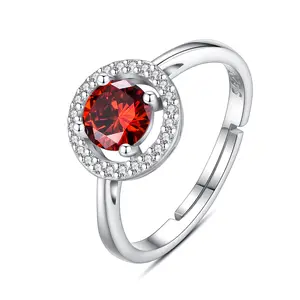 Eudora 925 Sterling Silver Round Halo Birthstone Ring Adjustable Cubic Zirconia Promise Jewelry for Women Heartfelt Birthday Gift