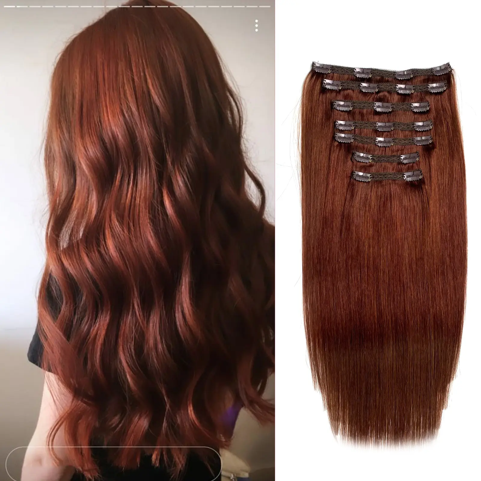 Shinyeen Clip in Hair Extensions Real Human Hair, 18inch 140g 7pcs Human Hair Clip in Extensions for Women, Remy Red Hair Extensions Clip Ins, Soft & Natural Human Hair Extensions（18-#M30_33） clip hair extensions hair extensions Women's Long