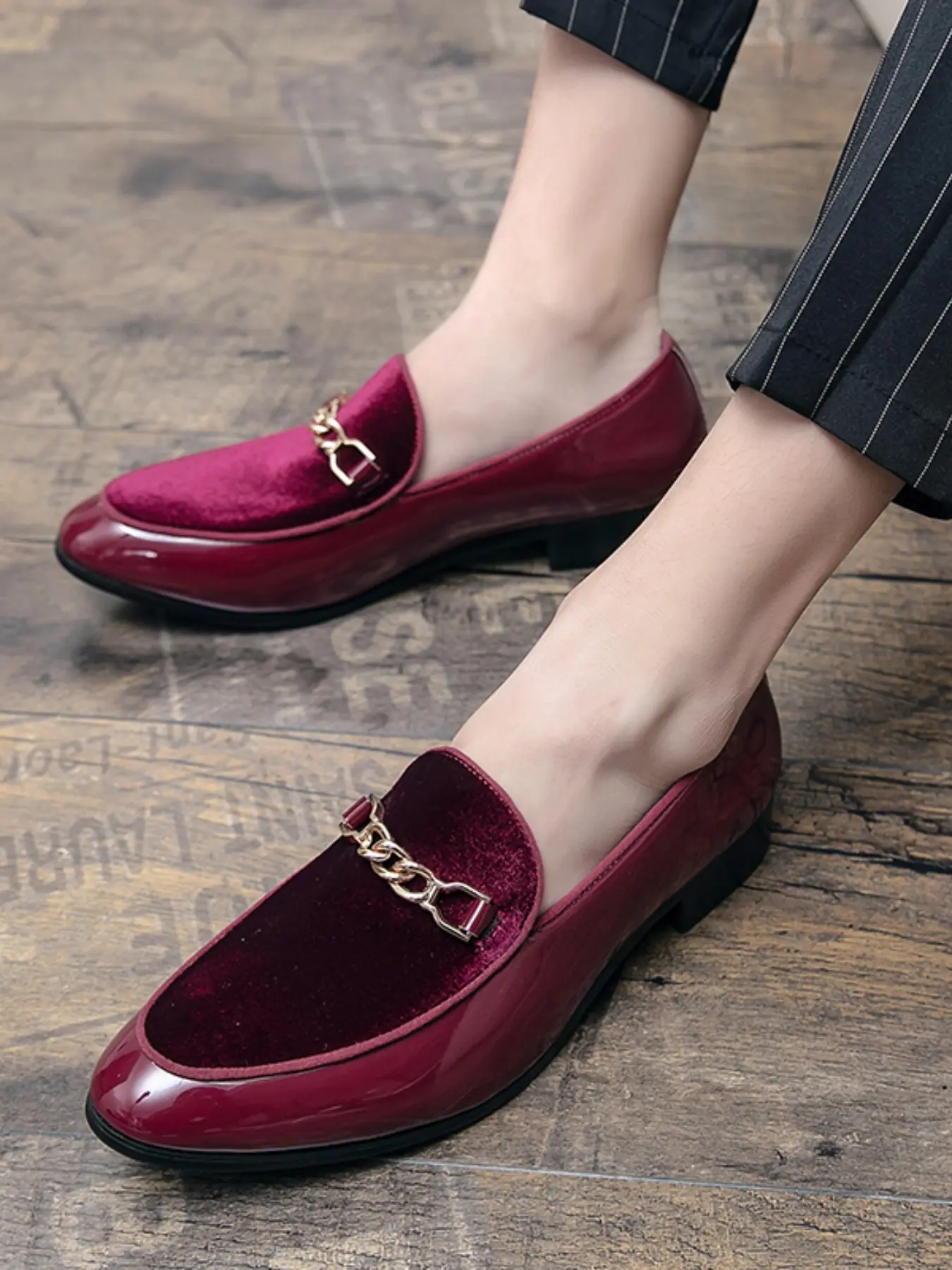 Men's Loafer Shoes PU Patchwork Low Heel Comfort Business Formal Wedding Party Shoes, Stylish Men's Footwear for Special Occasions