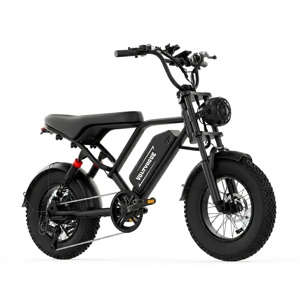 VOLTVOGUE Electric Bike with High Carbon Steel Rack Frame, Bike Seat, 25mph Top Speed, 48V 13.5Ah Fastcharging Battery (30-70 Mi Range), Front & Rear Suspension, 16-Inch All-Terrain Tires, Utility Design for Commuting (Fits 4ft 11in Riders)