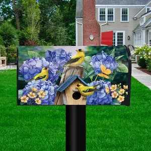Goldfinches and Hydrangea Spring Mailbox Cover - Standard Size