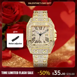 Luxury Rhinestone Embellished Square-Dial Quartz Watch with Gift Box Included Fashion Timeless Classic Watch Black Friday Flash Sale diamond men