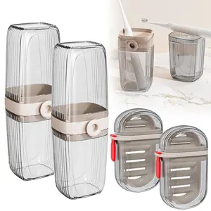 Travel Soap Case Portable Travel Soap Box Set with Sealed Lid Design, Soap Container for Traveling, Portable Bar Soap Case for Shower Bath Bathroom Household Supplies (Toothbrush Cup*2, Soap Box*2)