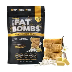 MariGold Keto Fat Bomb - Danish Butter Cookie (5 Bars) - Collagen-Rich, Low Sugar, Healthy Fats, Organic Ghee, Coconut & Cocoa Butter, Non-GMO, Protein Snacks
