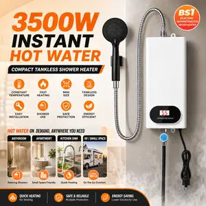 3500W Tankless Water Heater with Shower Head, Instant Hot Water, LCD Temperature Display, Compact Electric Heater for Bathroom Kitchen RV, Easy Install 110V #SummerVibes