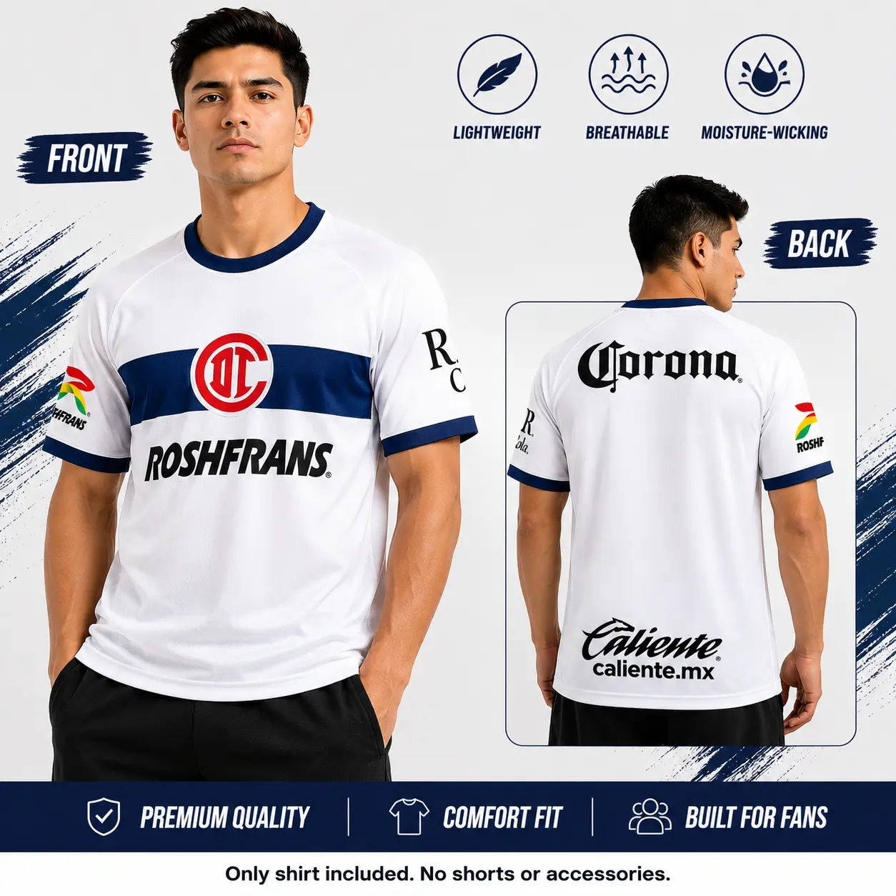 [Full Logo Print] Toluca 2025-26 White Soccer Jersey for Men, Liga MX Football Shirt, Short Sleeve Fan Sportswear, All-Over Print Soccer Jersey – Breathable Athletic Jersey for Sports & Everyday