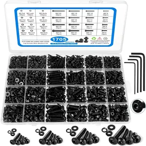 1705 count Machine Screw Assortment Kit, M2 M3 M4 M5 Metric  and Nuts Kit with Lock and Flat Washers, Hex Button  10.9 Alloy Steel Cap Screw Set with Allen Wrench