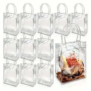 50pcs, Premium Clear Plastic Gift Bags with Handle - Reusable Transparent PVC Party Favor Tote Bags for Events - Durable, Water-Resistant, and Easy to Carry for Mother's Day, Christmas, Wedding, Birthday Party Favors (7.9" X 5.9" X 2.75")