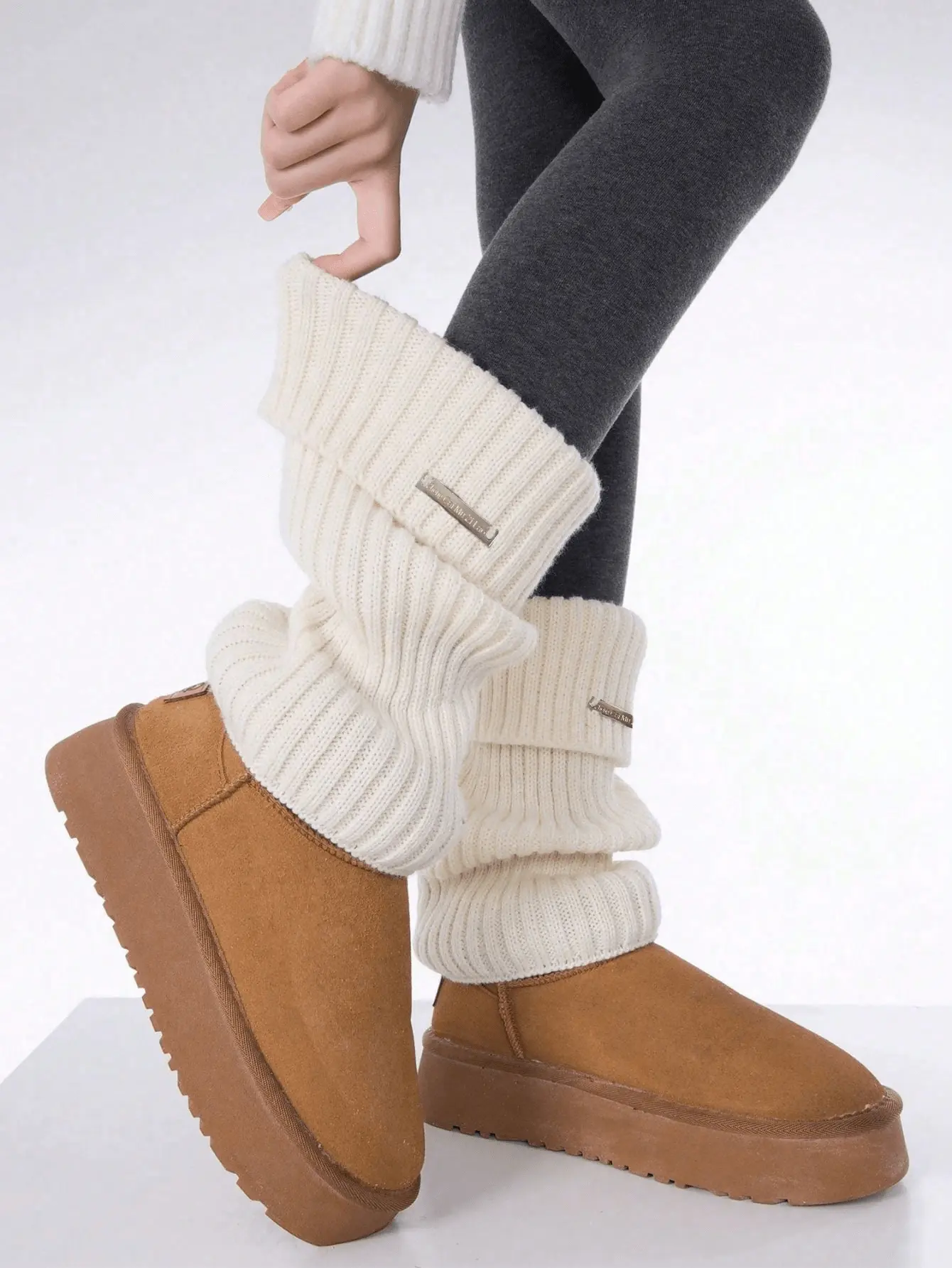 Metallic Women's Fuzzy Leg Warmers Knit Ankle Socks Winter Warm Comfortable College Concert Boot with Breathable Scrunchie