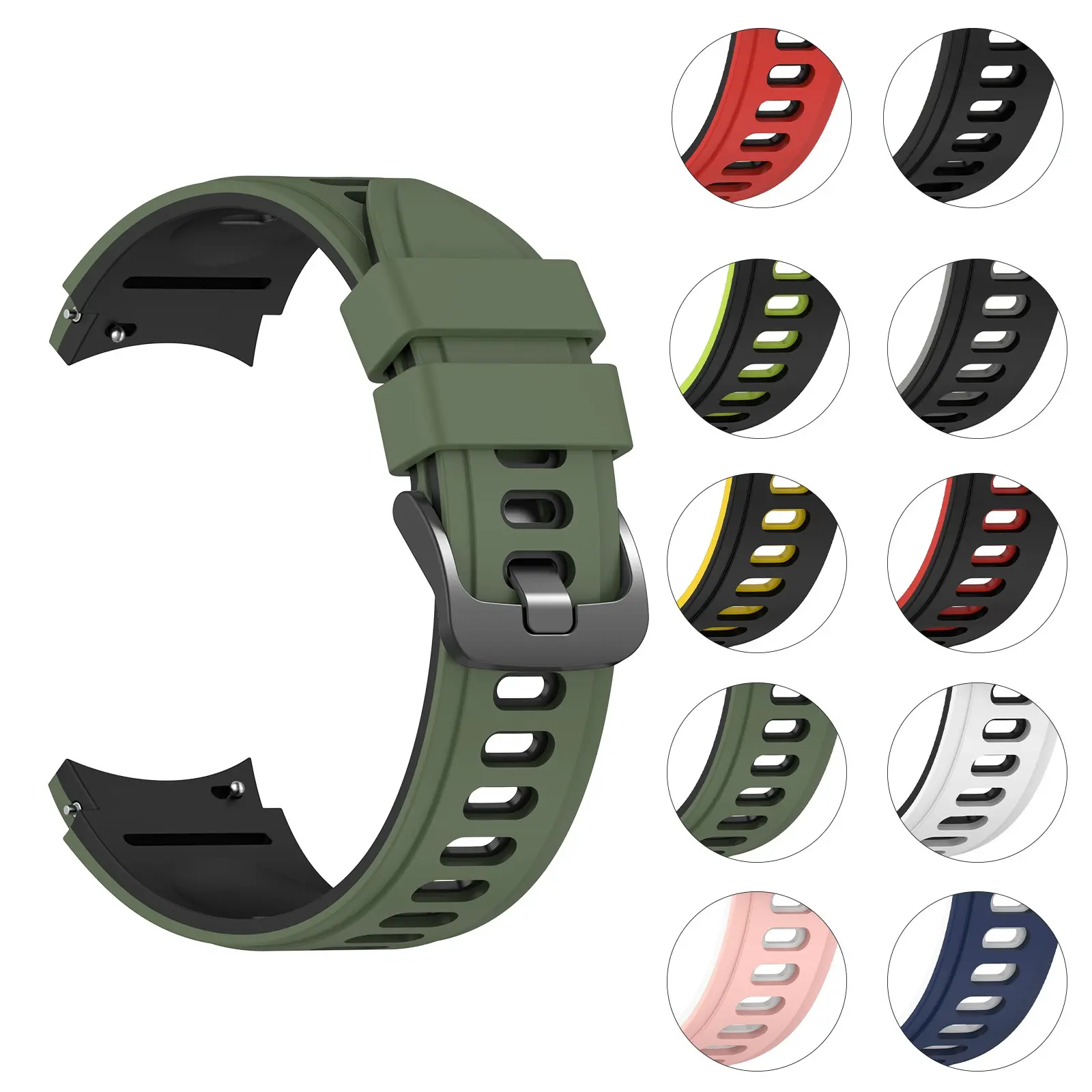 Silicone dual tone strap, Smartwatch strap, Smartwatch straps, compatible with Samsung Galaxy Watch 7/FE/6/5/4 40 44mm, Watch6 Classic 43/47mm, Watch 5 Pro 45mm sports strap, waterproof, anti-slip, breathable, soft and comfortable, Smart Watch Accessories