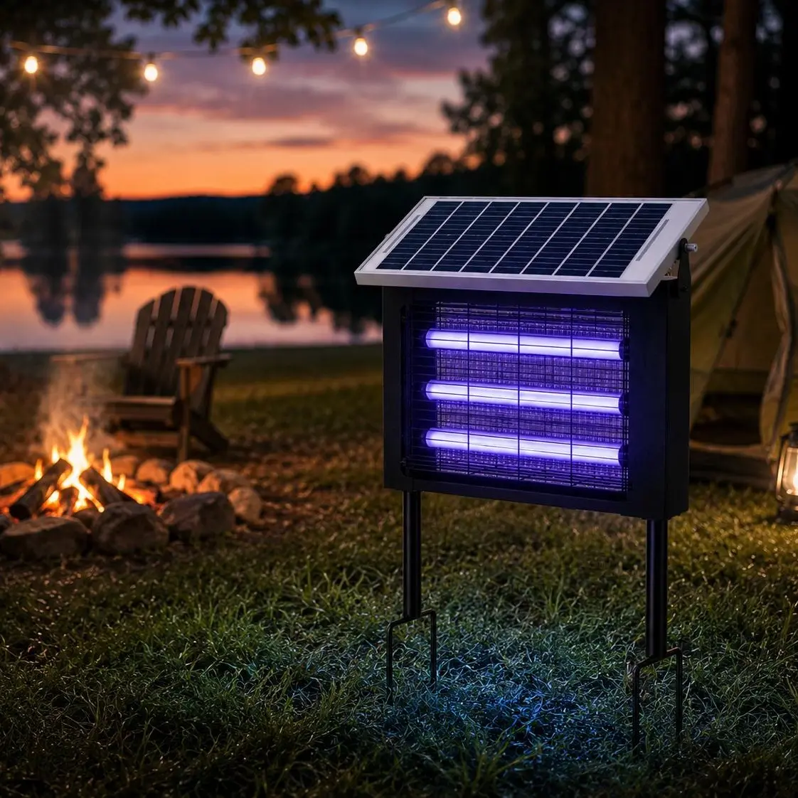 Cordless Outdoor Mosquito Catcher - Solar-Supported Flying Insect Trap, Built-in Light Sensor, Dual Power Gear for Decks, Home Patio
