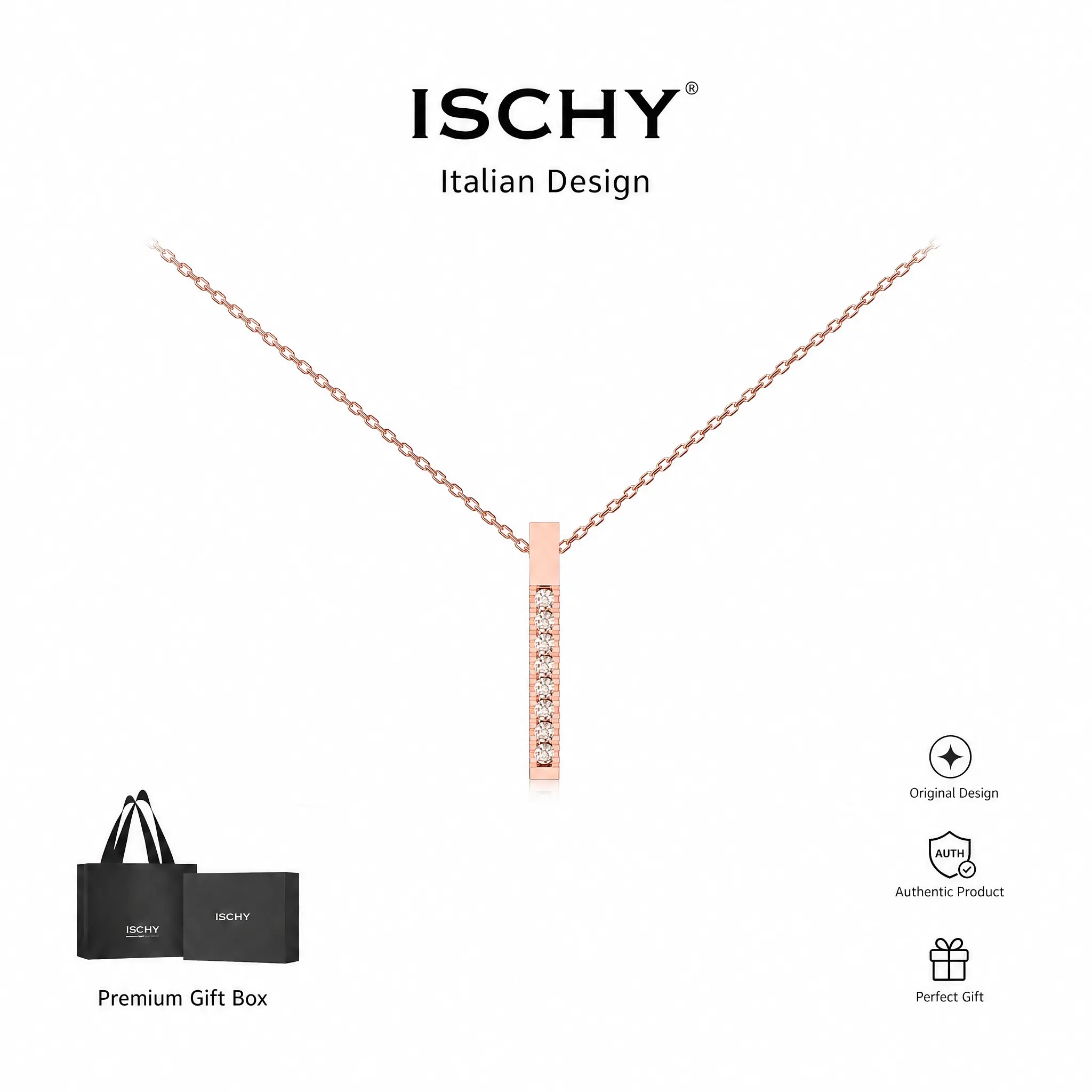 iSchy Rose Gold Bar Necklace for Women, Minimalist Vertical Bar Pendant Jewelry, Dainty Necklaces for Mother's Day & Valentine's Day Gift, Adjustable 18" Chain