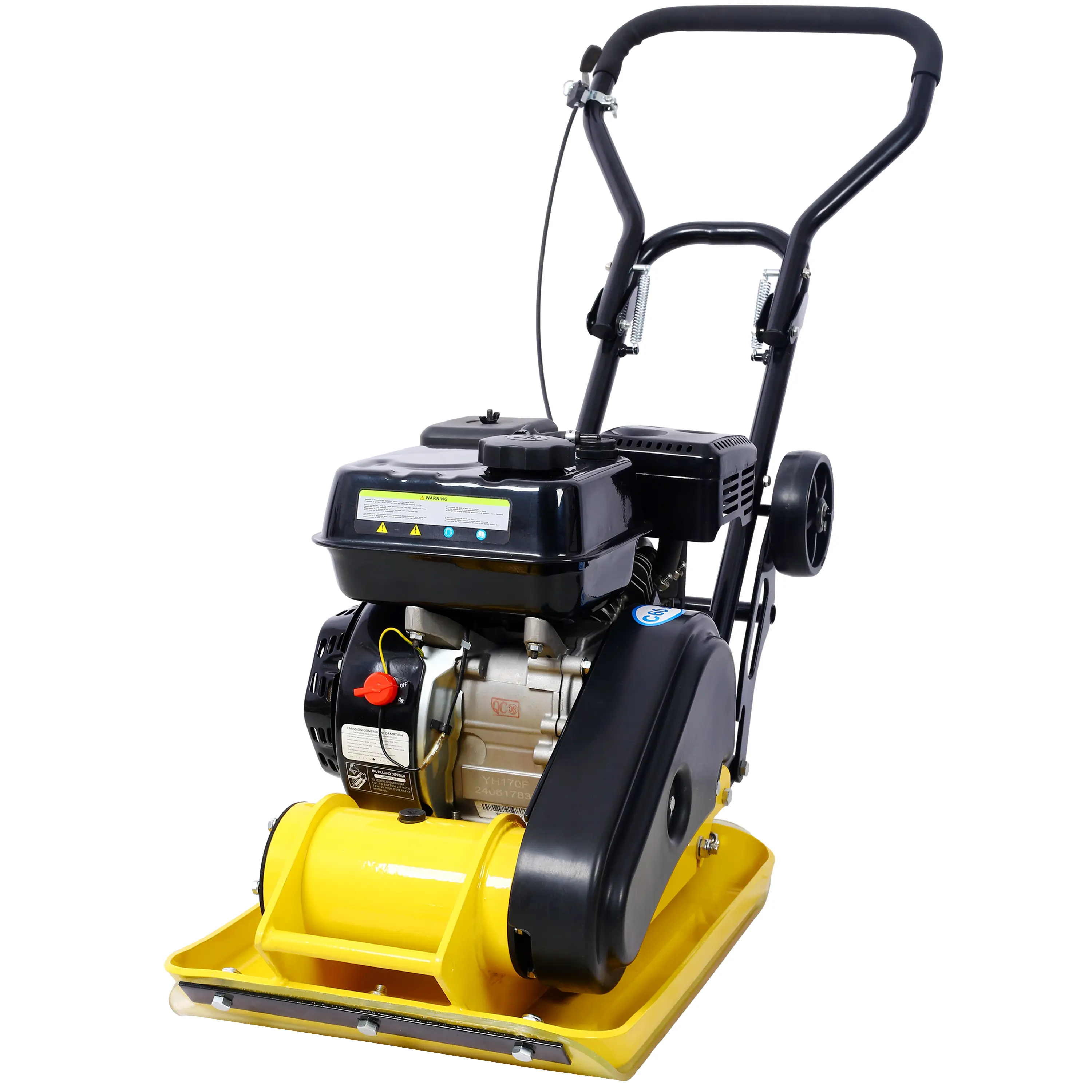 7.0 HP 212cc Heavy Duty Gas Vibration Plate Compactor, 5500VPM Soil Tamper with Throttle Control, Shock Absorb Design, Built-in Wheels, Fold Handle, EPA Certification, 20*14in, for Driveway, Patio (Yellow, Asphalt/Dirt Compacting)