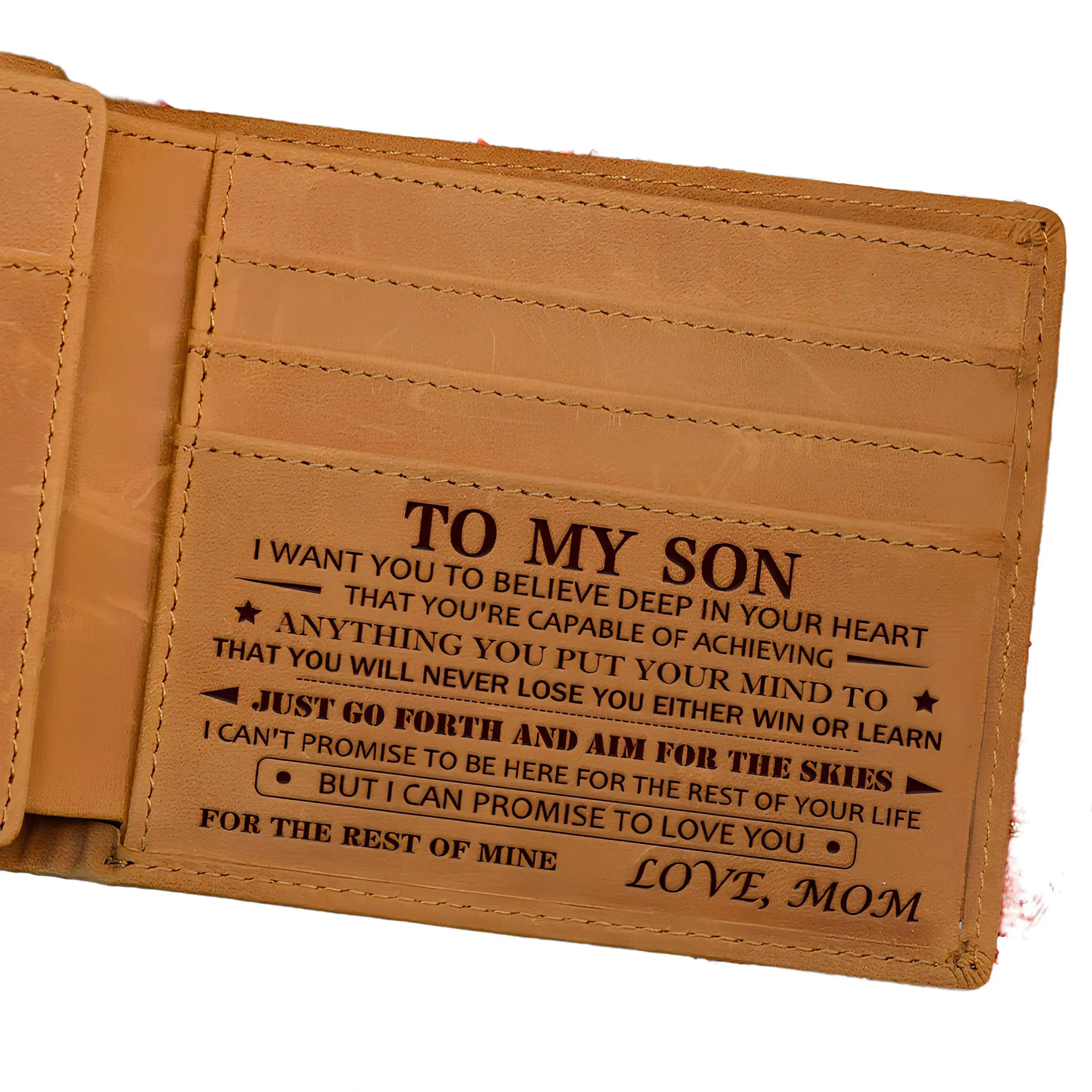 Motherhood-DUJO Engraved Wallet For Son-You Will Never Lose-Leather Wallet-Summer Outfits-Men's Wallet--Personalized Christmas Gifts To Son-boymom-Personalized Tri-Fold Wallet,Birthday gift for a boy,Son Gifts for Teen Boys