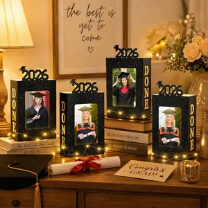 4 Sets Graduation Centerpieces Boxes for Table Decorations Light up 2026 Graduation Picture Frames Display with Done Grad Party Favor Gifts for College Graduate Class of 2026 Photo Props(Black)