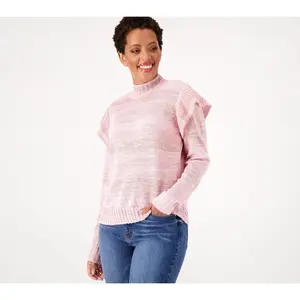 Candace Cameron Bure Ruffle Shoulder Mock-Neck Sweater