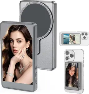 Latest Phone Vlog Selfie Monitor Screen, Magnetic Mount for MagSafe, Rear Camera for Selfie, Vlogging & Live Stream, Wireless, Compatible with iPhone & Android Magnetic Vlog Selfie Monitor with Clip Silver gray