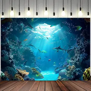 Polyester Vibrant Blue Underwater World Wall Hanging Tapestry - Coral Reefs & Tropical Fish Design, Ocean Themed Party Decor, Multiple Sizes (39x59/51.18x59/70.8x90.5 in)