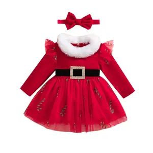 Infant Baby Girl Christmas Dress Outfit Long Sleeve Ruffle Tulle Dress Baby Christmas Dress Birthday Party Wedding Dress
