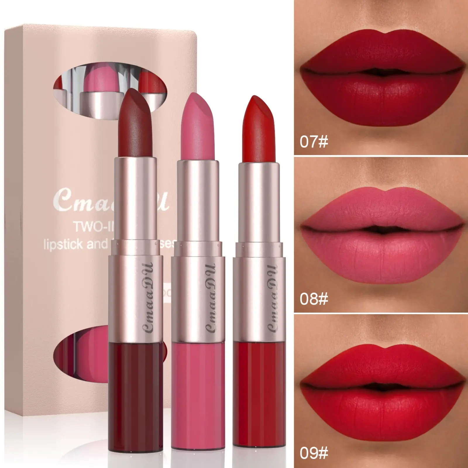3pcs Double-Ended 2-in-1 Lipstick & Lip Gloss Set - Glossy, Matte, Easy-to-Apply, Long-Lasting, Waterproof, High Pigmentation, Non Toxic, Moisturizing, Hydrating, Lip Care - Beauty Cosmetics for Adults, Birthday Gifts, All Skin Types
