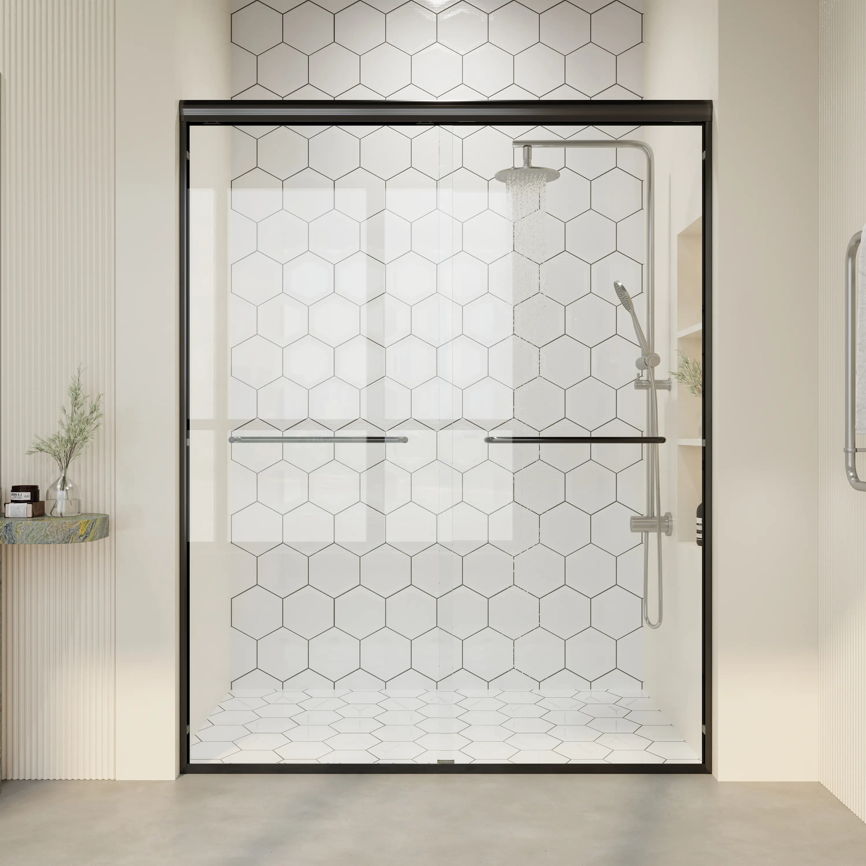 BUILDEPOT Dual Sliding Shower Door - 56"-60" W x 72" H Semi-Frameless Bypass Door, 1/4" (6mm) Tempered Glass with Safety Film, Heavy-Duty Rust-Proof Aluminum Frame, Complete Mounting Hardware Kit, Installation Manual, D03-60, Effortless Entry