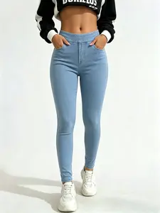 FEITAI Womens Skinny Jeans High Waisted Stretch Slim Denim Butt Lift Pencil Pants Trousers Streetwear Spandex Stretchy Bottom Womenswear Button Leg