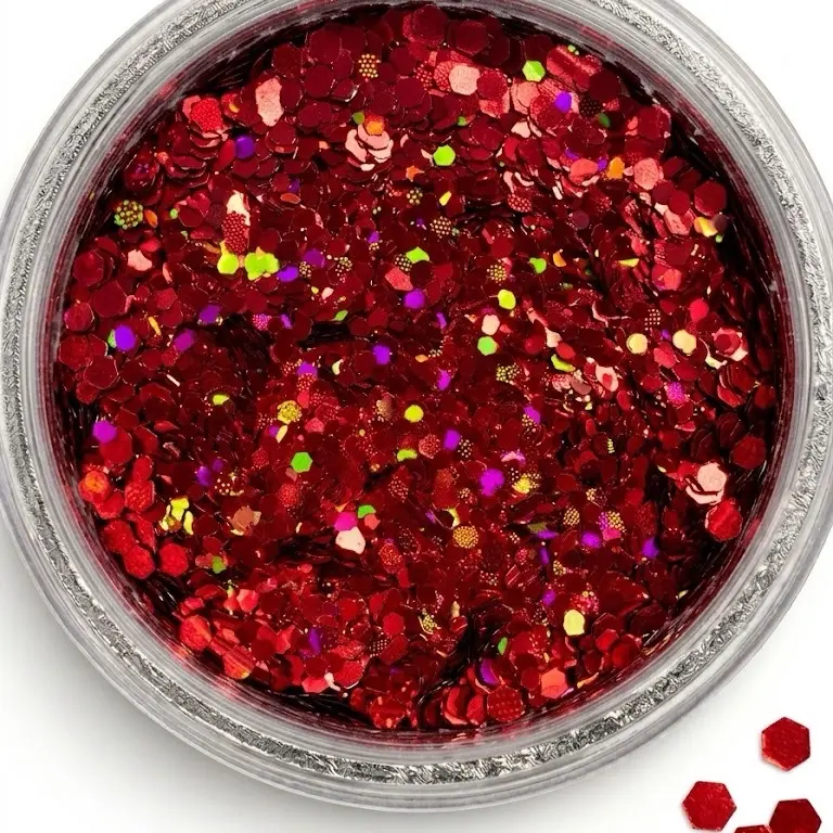 Reese & Riley Co. Scarlet Premium Red Holographic Chunky Glitter Mix - High-Shine DIY Crafts Supply, Glamorous Shimmery Additive for Resin Art, Tumblers, Long-Lasting Formula, Little Goes A Long Way