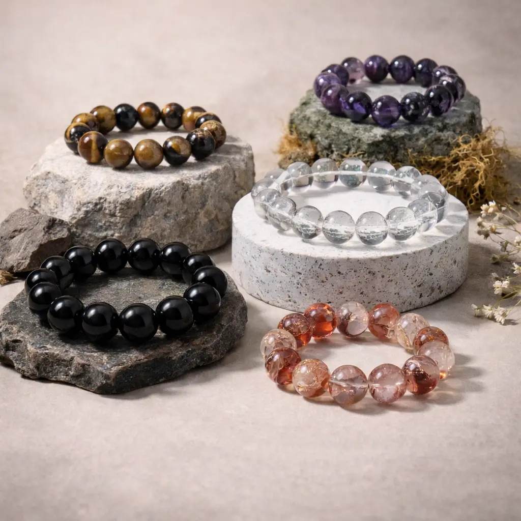 [Quiet Light] 12mm Crystal Bracelets — Protection • Confidence • Grounding • Clarity | Large Bead Energy Bracelets