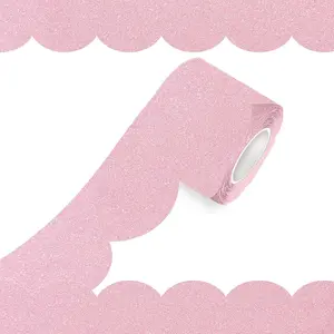 70Ft Shine Scalloped Bulletin Board Border- Pink Bulletin Board Border, Shiny Pink Trim Decorative Roll for Classroom, School, Office, Home
