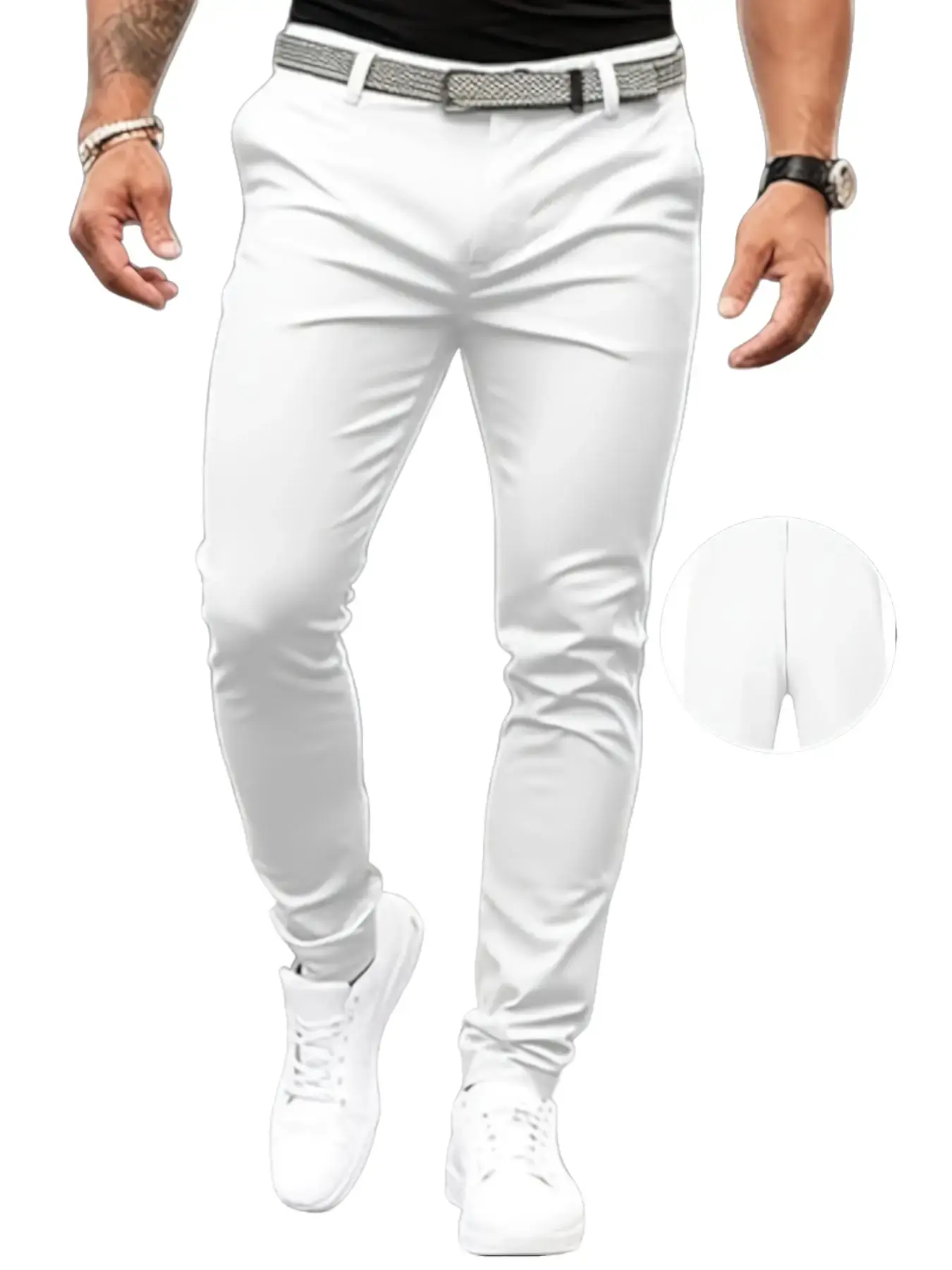 Men’s summer lightweight pure white slim tapered jeans — high stretch, breathable, suitable for business/commuting; premium feel, versatile, slimming, trendy straight-leg long pants