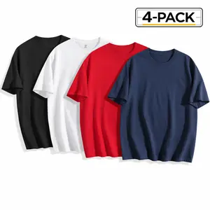 4-Pack 100% Cotton Oversized T-Shirts – Soft Breathable Plus Size Unisex Tees, Loose Fit Comfy Basic Streetwear Everyday Essentials