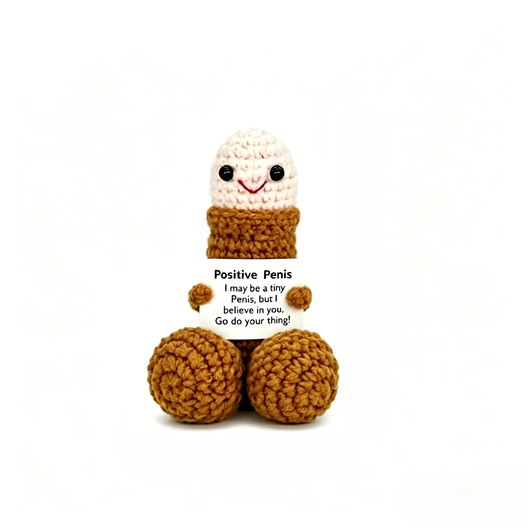 Positive Energy Crochet Doll | Hilarious Novelty Gag Gifts | Cute Weird Office Desk Ornament