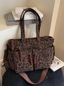 CYX Retro leopard print fashionable shoulder bag, niche minimalist casual shoulder bag, personalized lazy leopard print multi pocket design, practical clown, suitable for students' daily commuting and shopping, Crossbody Tote Bag